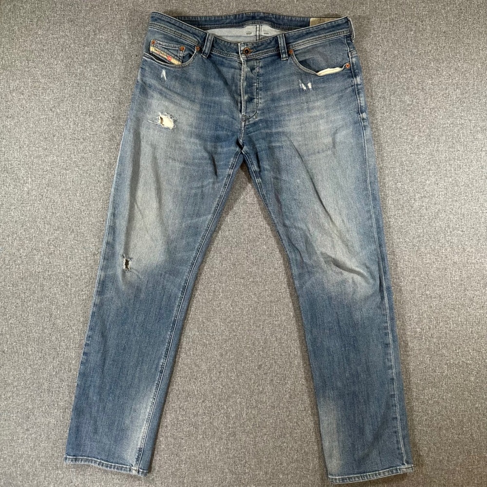 Diesel Safado-R Mens Jeans 36x32 Blue Slim Straight Stretch Denim Distressed